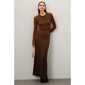 STAUD Brown and Black Striped Maxi Dress